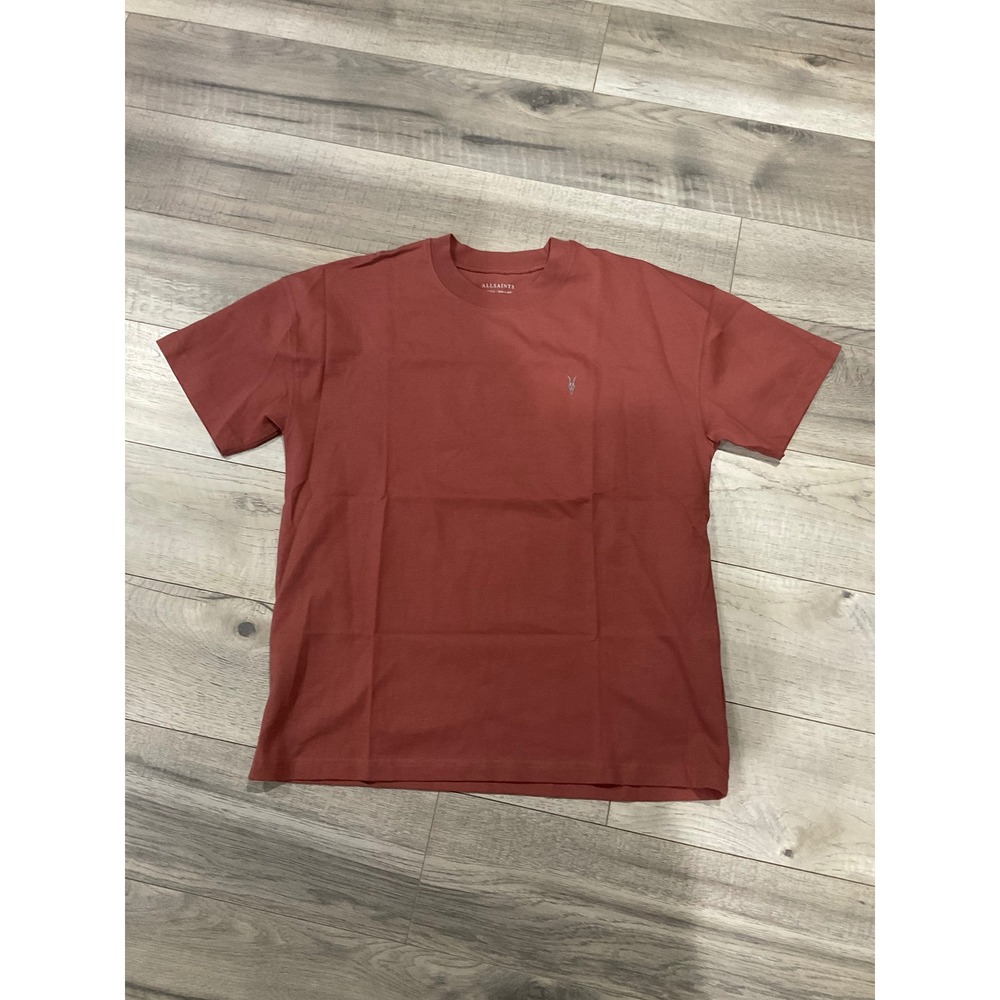 AllSaints Mens Tonic Crew Neck T-Shirt Rust Red Ramskull Logo XS Short Sleeve